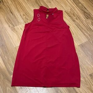 London Times Red Sleeveless Mock Neck Keyhole Tunic; size 16